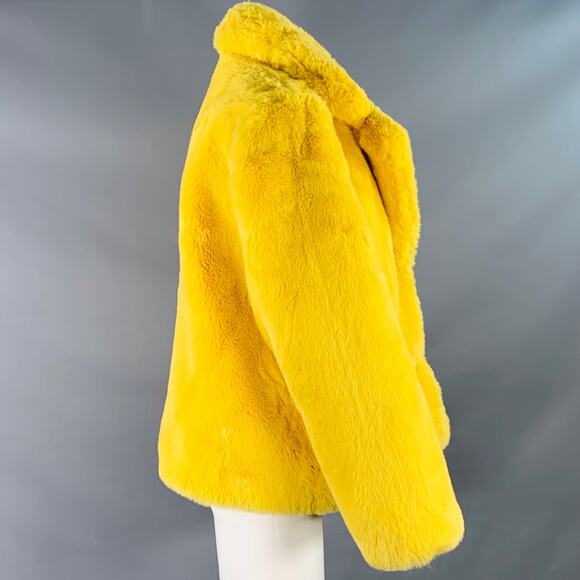 APPARIS Size M Yellow Polyester Faux Fur Oversized Notch Lapel Hook Eye Jacket - Picture 2 of 6